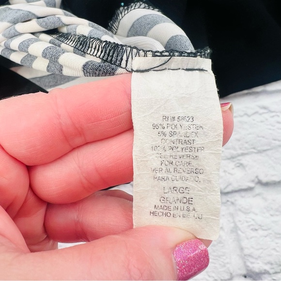 Ellen Parker L Tank Maxi Dress Black and Tan Striped Asymetrical Chiffon Trim - Picture 5 of 8